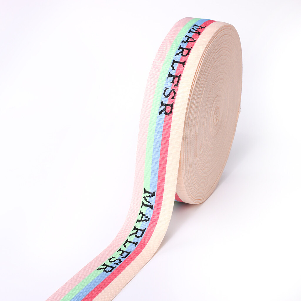 Colorful polyester nylon knitting Jacquard branded stripe rib elastic band  sewing tape with custom logo for fashion wear