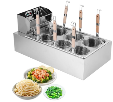 Commercial Electric Pasta Cooker with 6 Baskets, 110V220V Noodle Boiler 50–250℃, Stainless Steel Ramen & Dumpling Cooker