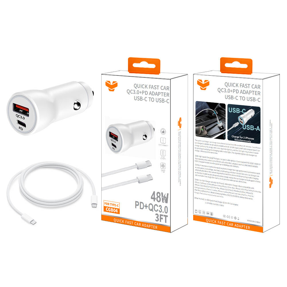 Vitog 48W QC3.0+PD car charger +20W USB-C to USB-C Cable CGB04