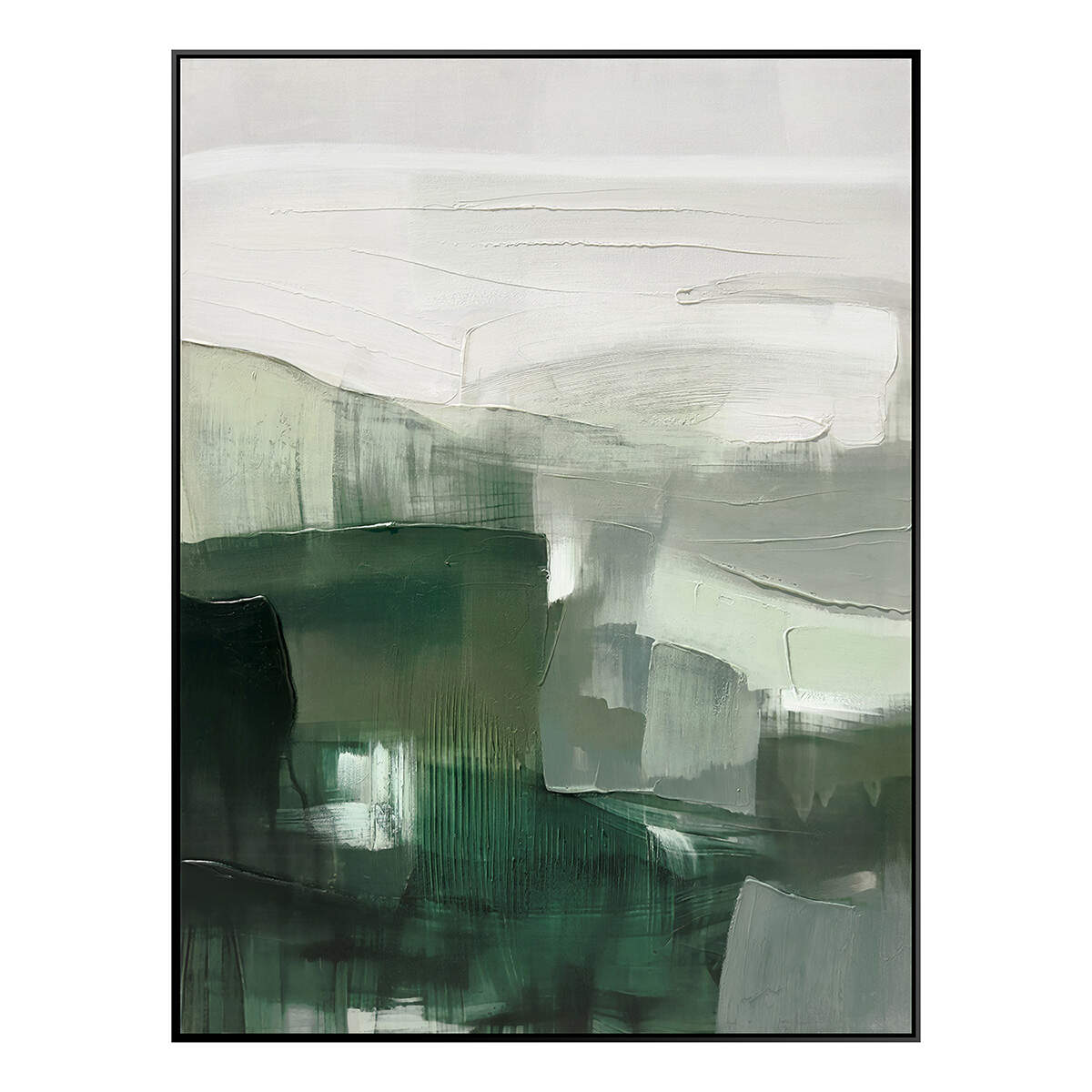 Half handmade Half Print Canvas Painting Modern Abstract wall art Green Home Decor