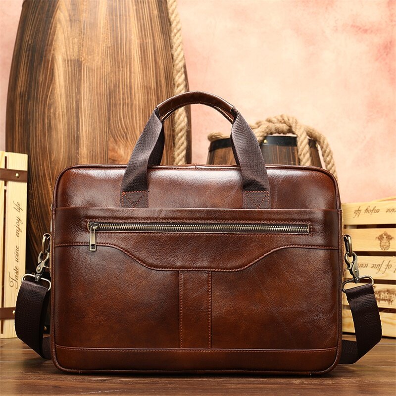 Vintage Laptop Bag Genuine Leather Men's Briefcase