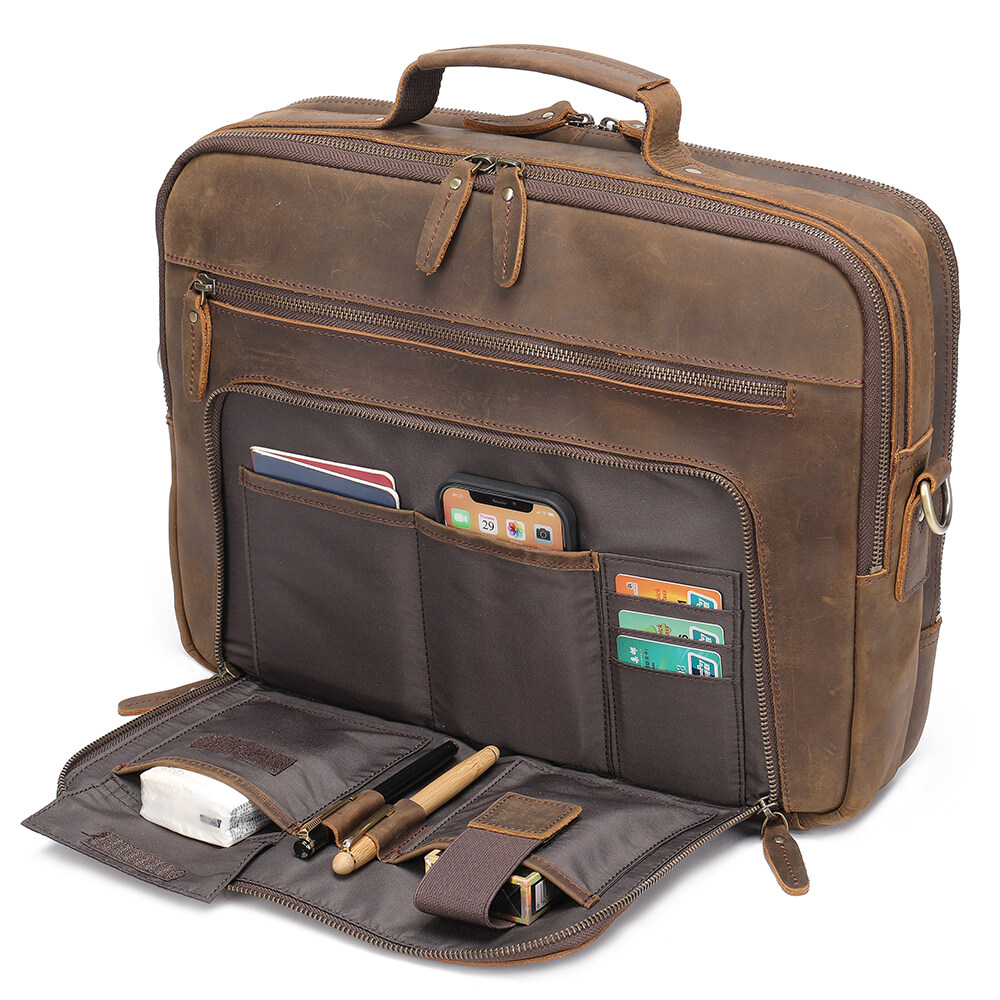 laptop briefcase mens leather, durable leather briefcase, retro leather briefcase