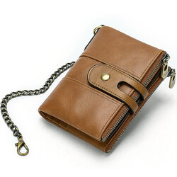 Vintage Anti-theft Men Soft Cowhide Chain Wallet With RFID