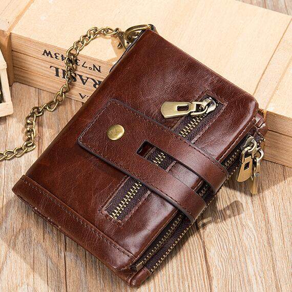 mens leather chain wallet, genuine leather wallets men, mens leather wallets with chains, rfid blocking men's leather wallet