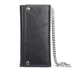 mens long leather wallet with chain, genuine leather rfid long wallet, genuine leather mens trifold wallet, mens genuine leather trifold wallet, large capacity leather wallet, men's leather wallet with rfid blocking protection