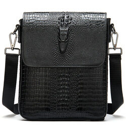 sac en relief crocodile, sac en cuir en relief crocodile, sac messager à rabat en cuir, sac messager en cuir véritable pour hommes