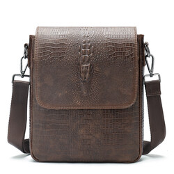 sac en relief crocodile, sac en cuir en relief crocodile, sac messager à rabat en cuir, sac messager en cuir véritable pour hommes