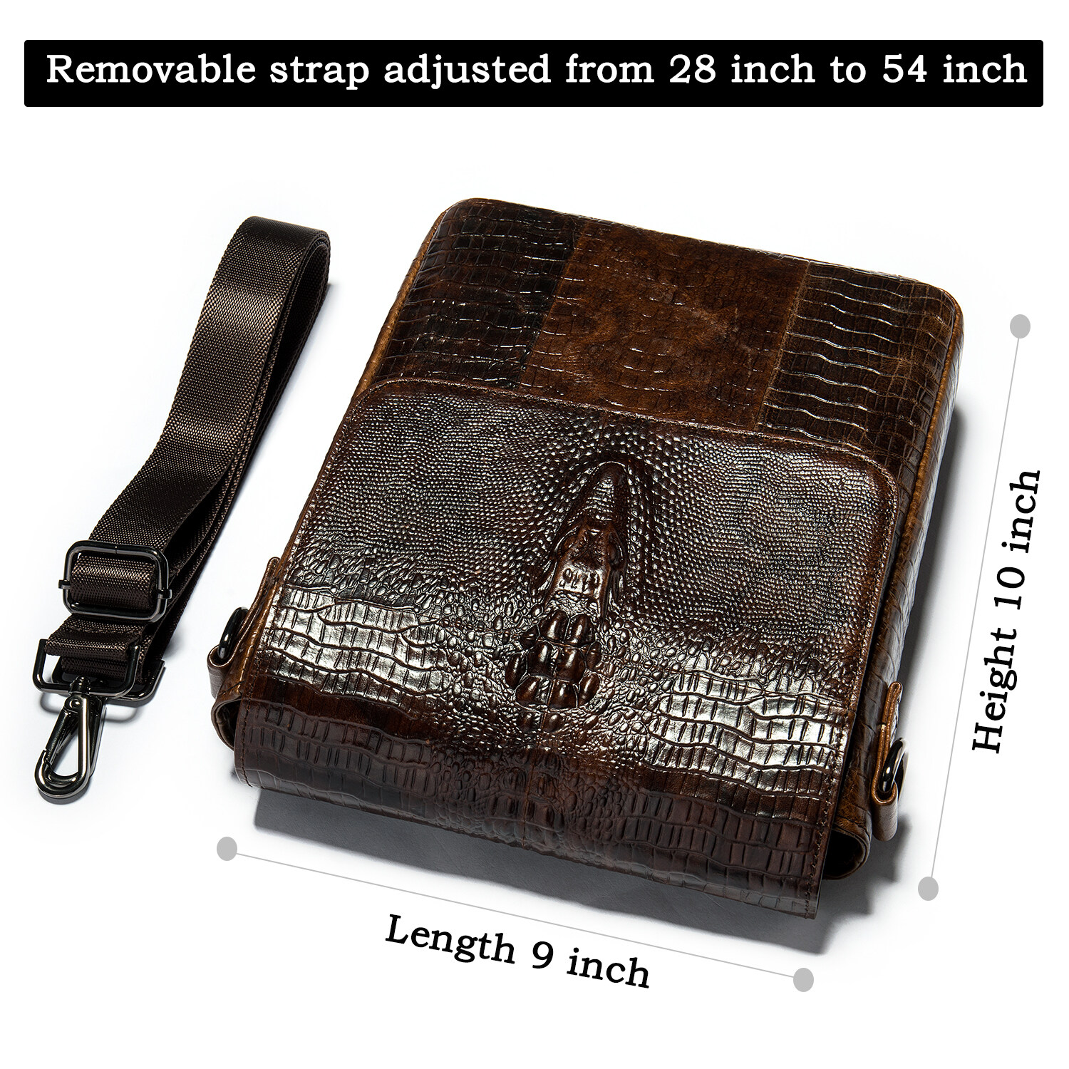 sac en relief crocodile, sac en cuir en relief crocodile, sac messager à rabat en cuir, sac messager en cuir véritable pour hommes