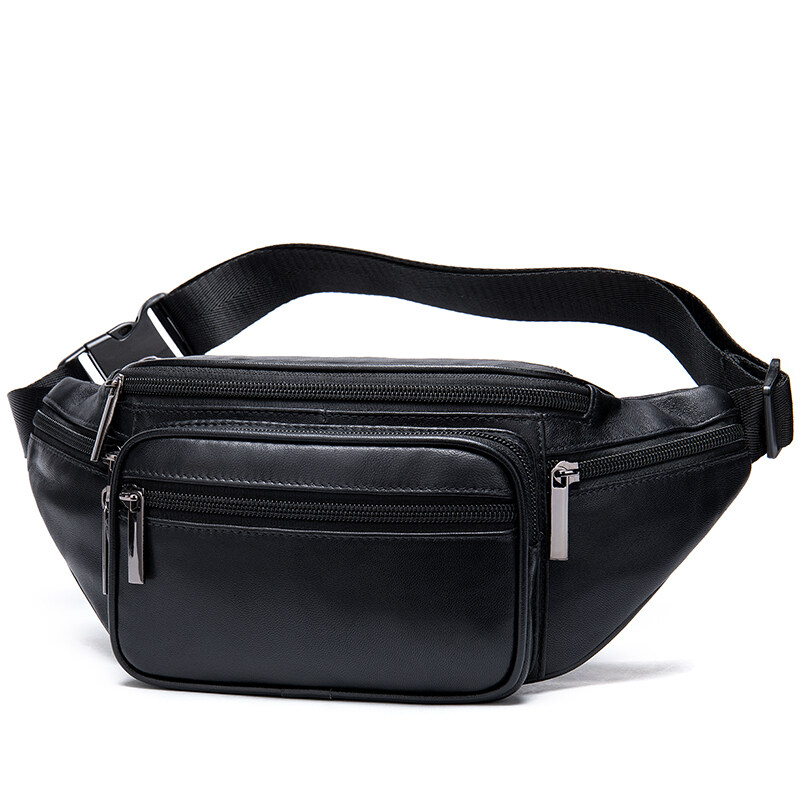 Multi Pockets Lambskin Leather Fanny Pack Unisex Belt Bag