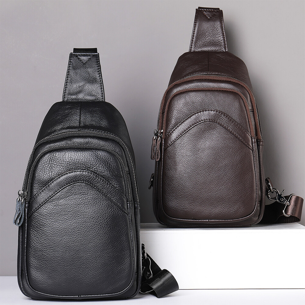 bolso de pecho de cuero genuino, bolso de pecho de cuero para hombre, bolso de pecho cruzado de cuero