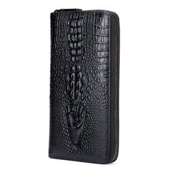 Crocodile Pattern Mens Zip Around Bifold Wallet Checkbook Holder