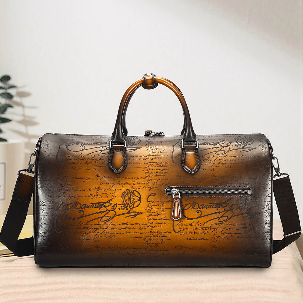 NIUCUNZH Luxury Vintage Handmade Men Leather Travel Bag Top Handle Handbag Duffel Bag Genuine Leather Men Travel Bag