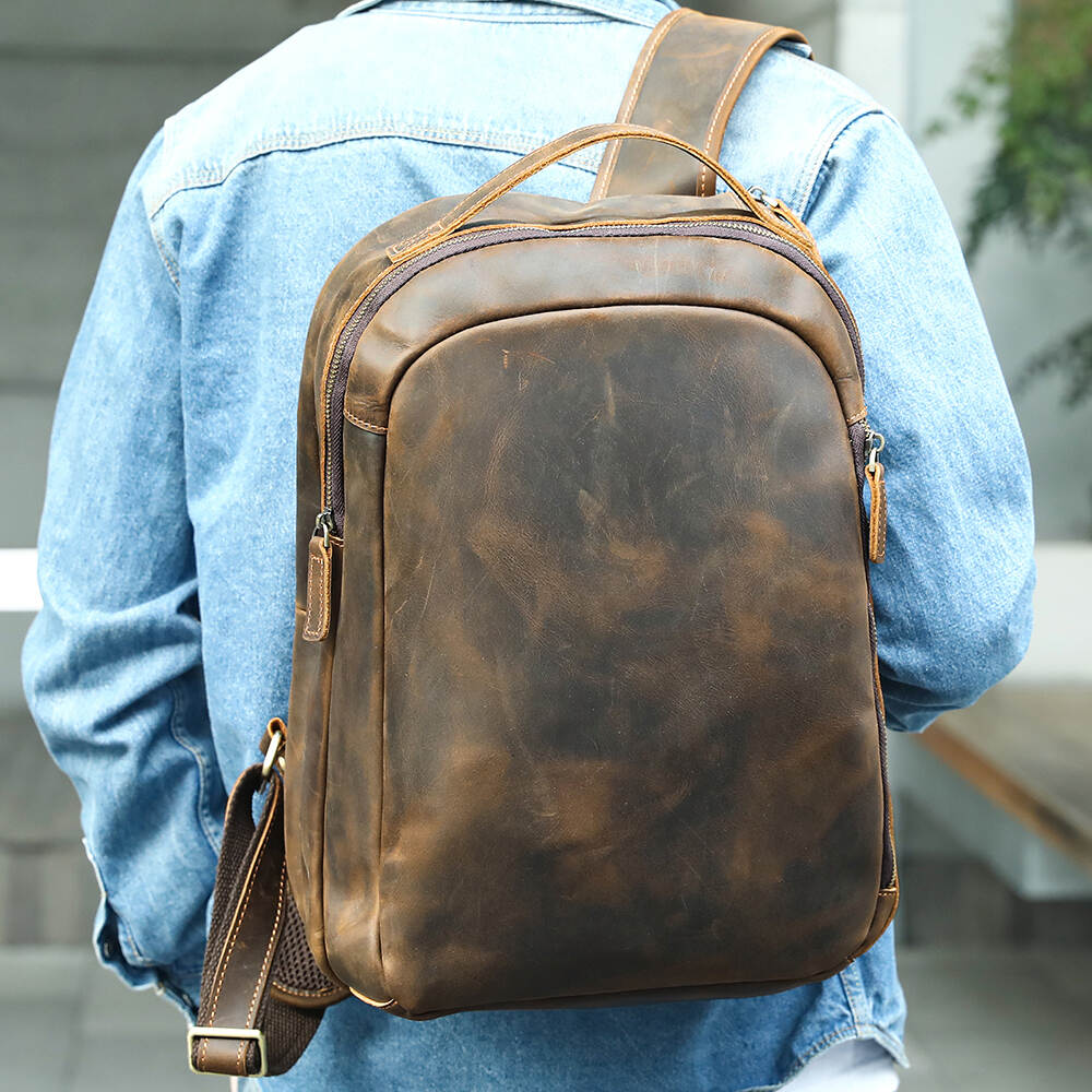 NIUCUNZH Vintage Full Grain Crazy Horse Genuine Leather Travel Backpack High Quality Laptop Backpack Leather Backpack Men