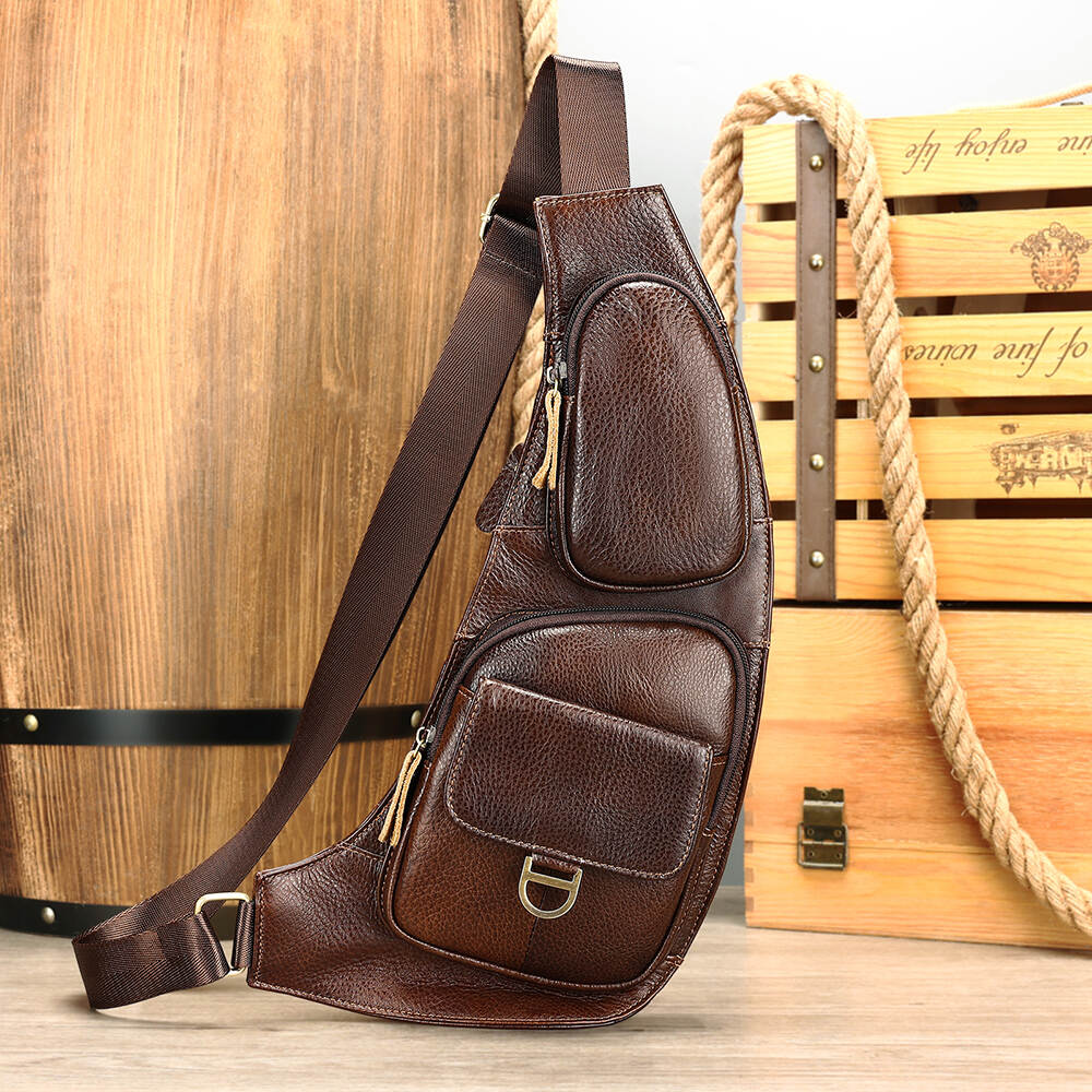 NIUCUNZH Genuine Leather Sling Bag Single Shoulder Backpack Leather Men's Cross Body Bag Leather Chest Bag for Men