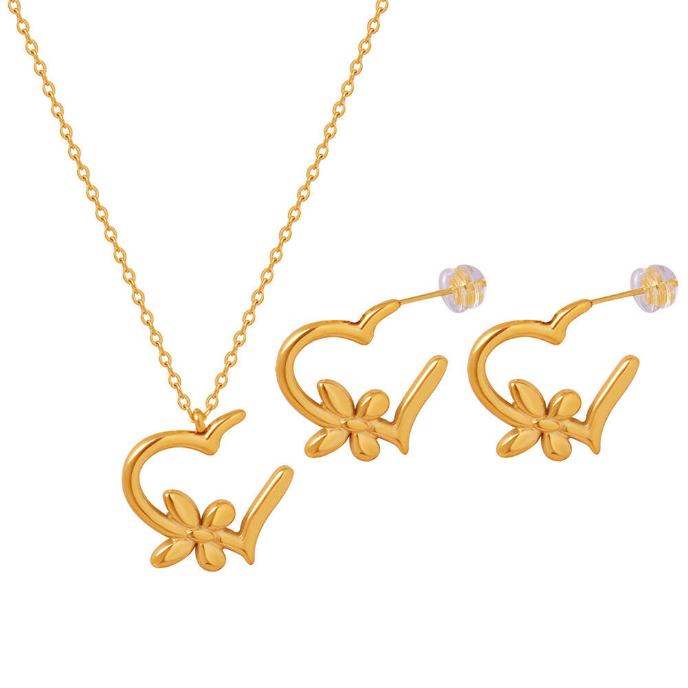 18K Gold Stainless Steel Flower Heart Jewelry Set