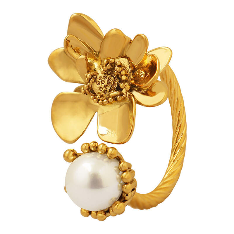 Pearl Bead 18K Real Gold Plated Adjustable Ring Jewelry