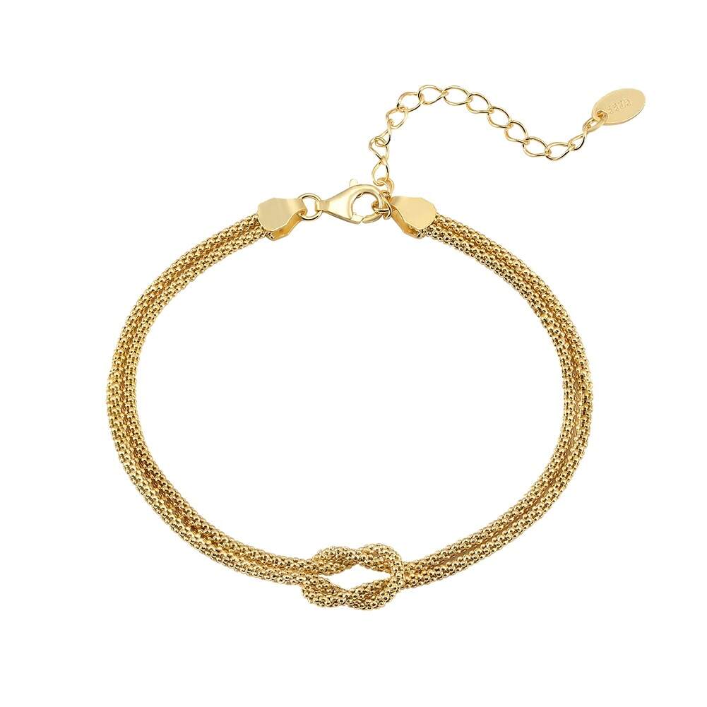 925 Sterling Silver Gold Plated Double Layer Corn Chain Knot and Bar Bracelet Jewelry