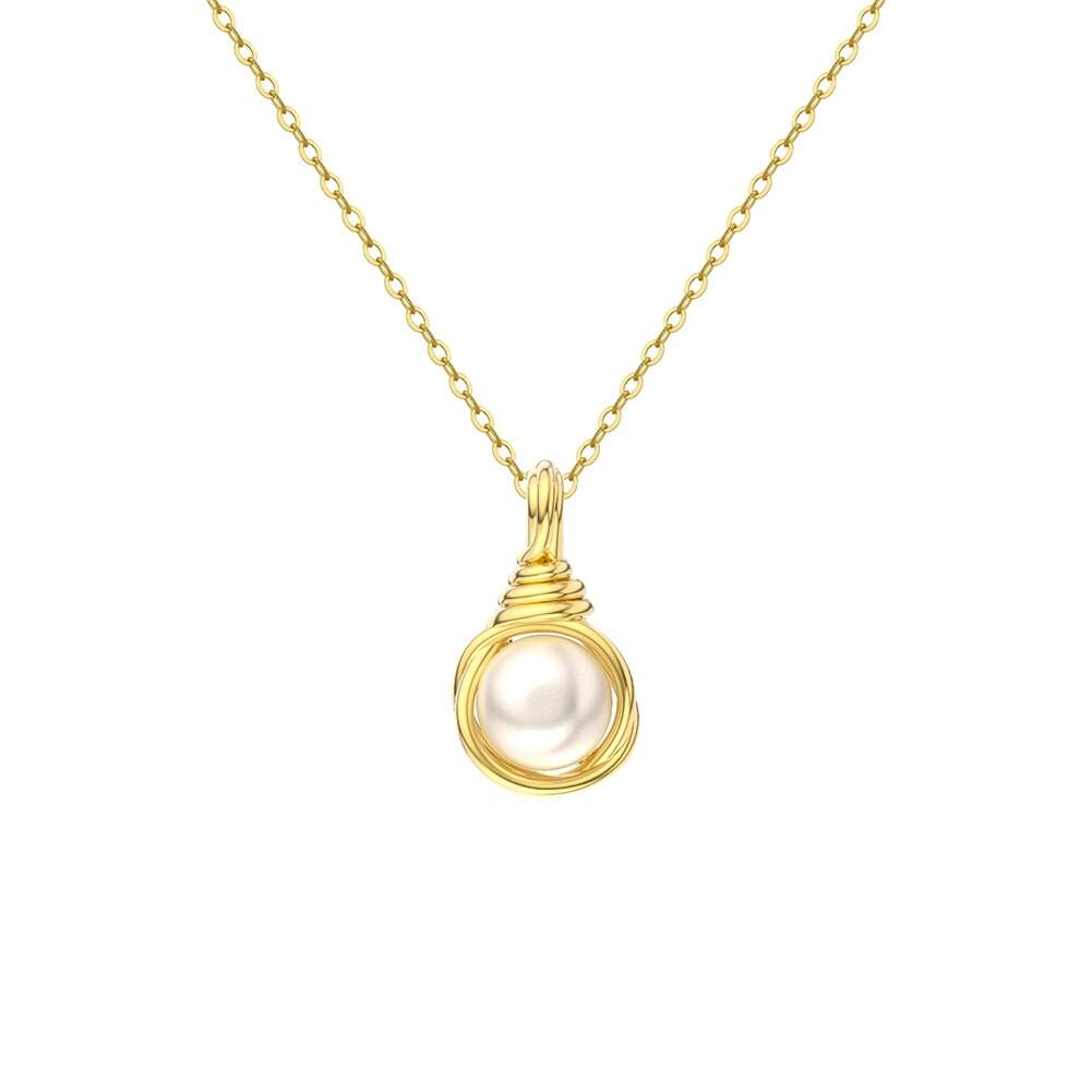 14K Gold Plated 925 Sterling Silver Pearl Necklace with 6mm Handpicked Natural Pearl Pendant