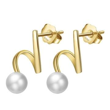 Jewelry Cultured Pearls Stud Earrings 925 Silver 14K Gold Plated Freshwater Pearls Earrings