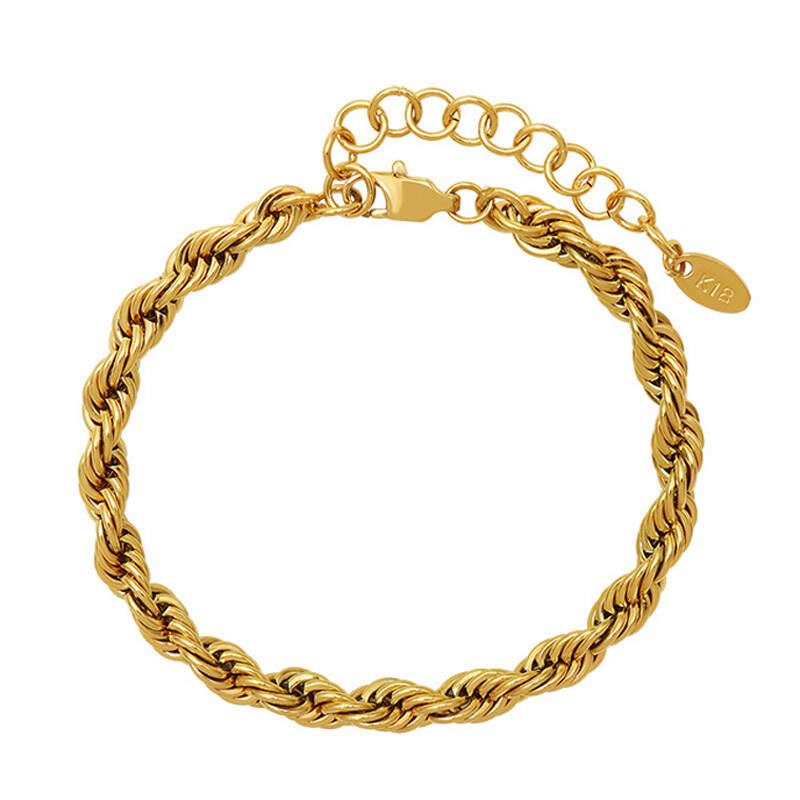 18K Gold Plated Fine Stainless Steel Waterproof Twisted Rope Chain