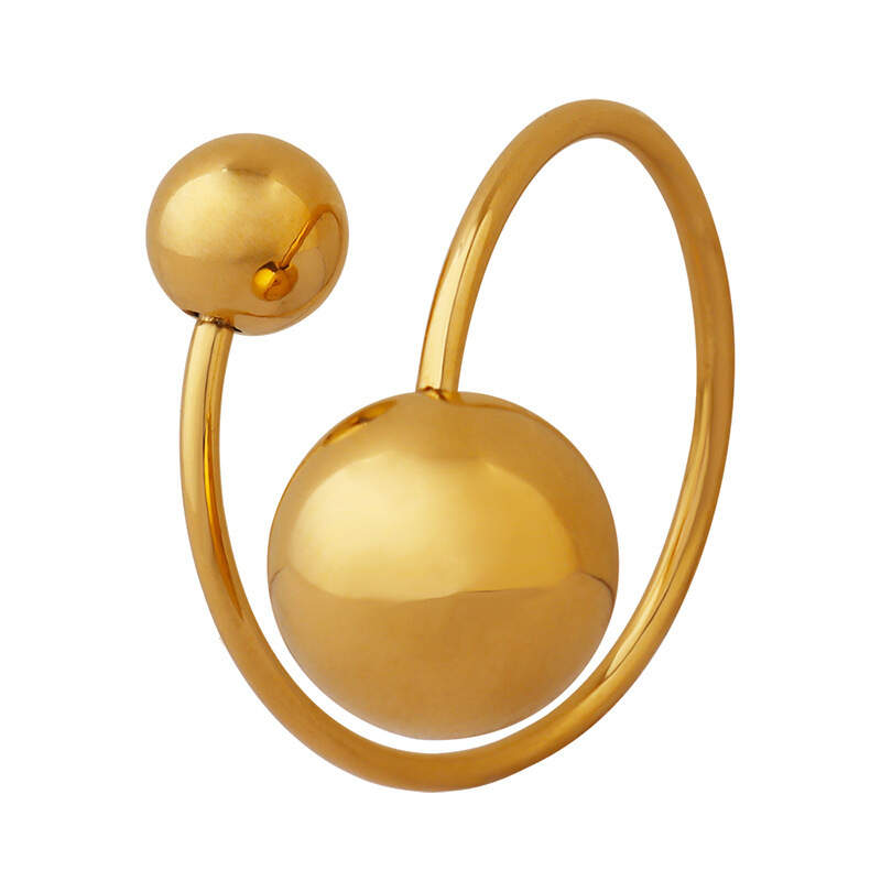 Gold Ball Geometric Line Open Ring