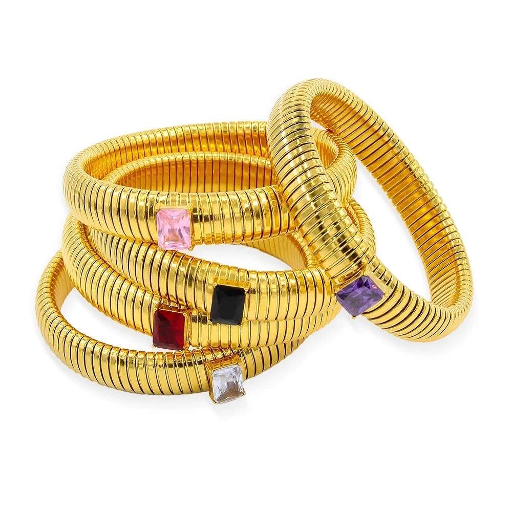 Stainless Steel Cubic Zirconia 18K Gold Vacuum Plated Bangle