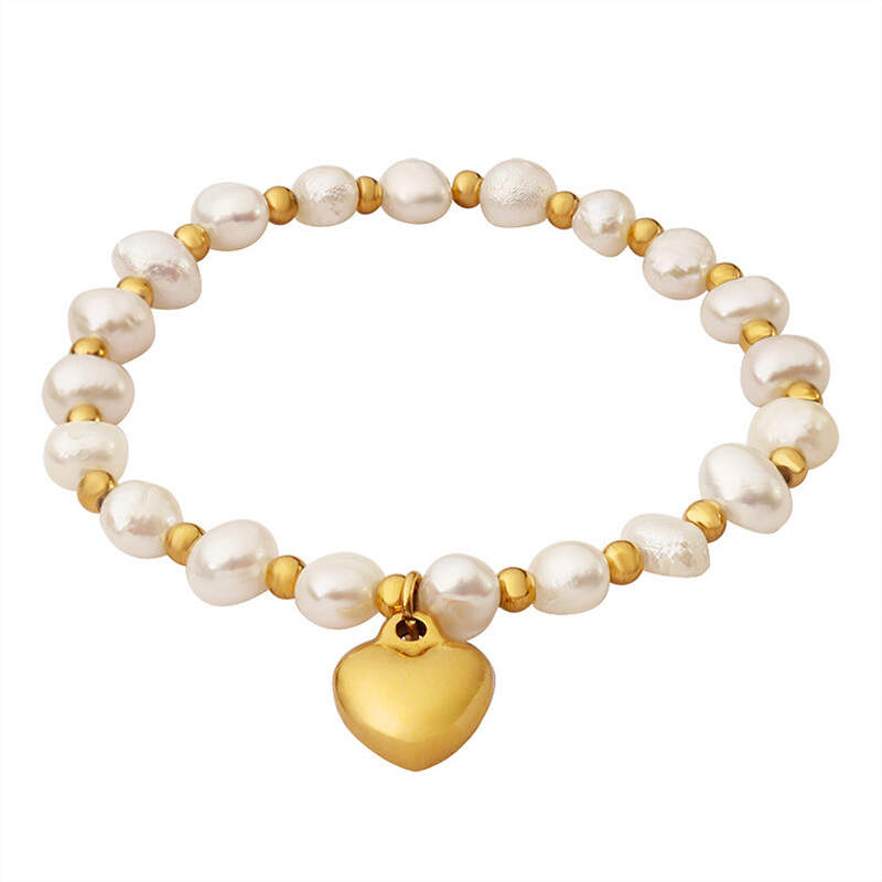 18K Gold Plated Stainless Steel Link Beaded Natural Freshwater Pearl Bracelet