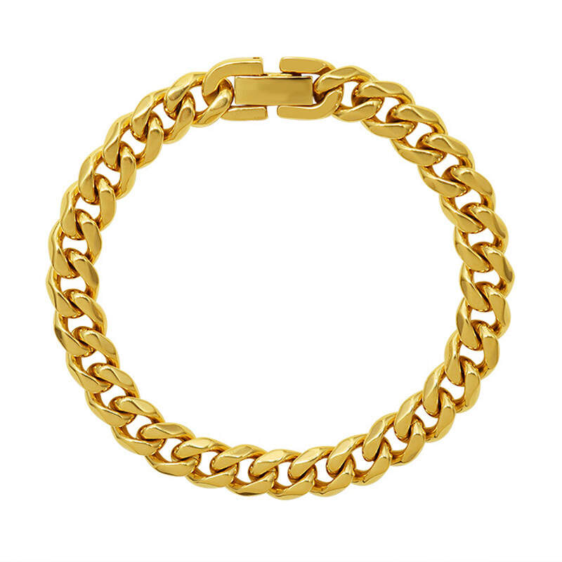 Stainless Steel Simple PVD Gold Plated Heavy Cuban Link Chain Bracelet