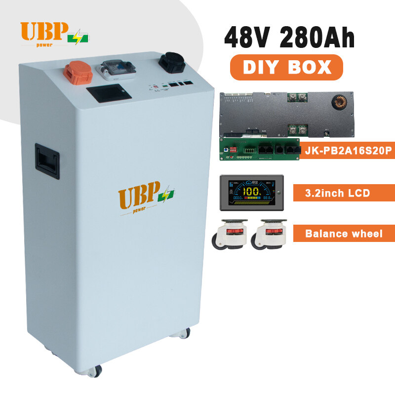 48V 280Ah Vertical DIY Battery Pack Kit with Wheels JK 16S 200A Metal Battery Box