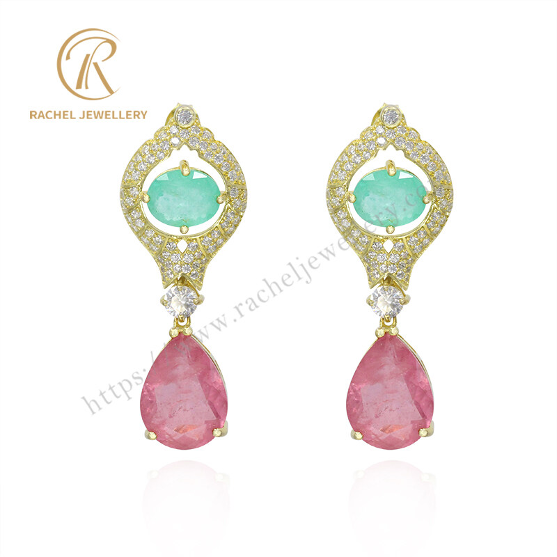 Magnificent Big Multi-color Gemstone Silver Earrings