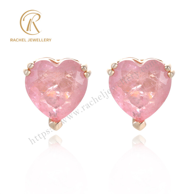 Big Diamond Cutting Pink Quartz Heart Silver Earrings