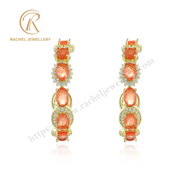 Hot Sell Orange Gemstone Chrysanthemum Silver Earrings