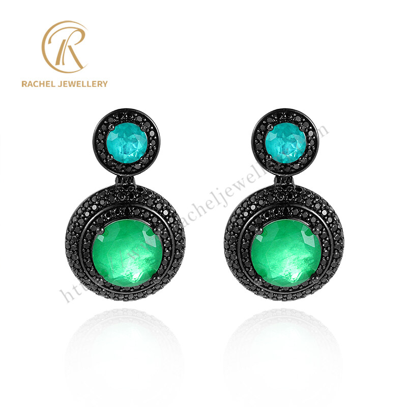 Wholesale Arabic Style Emerald Gemstone Sterling Silver Earrings