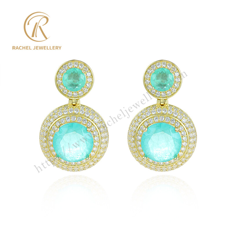 Bulk Production Arabic Style Paraiba Gemstone Women's Silver Earrings