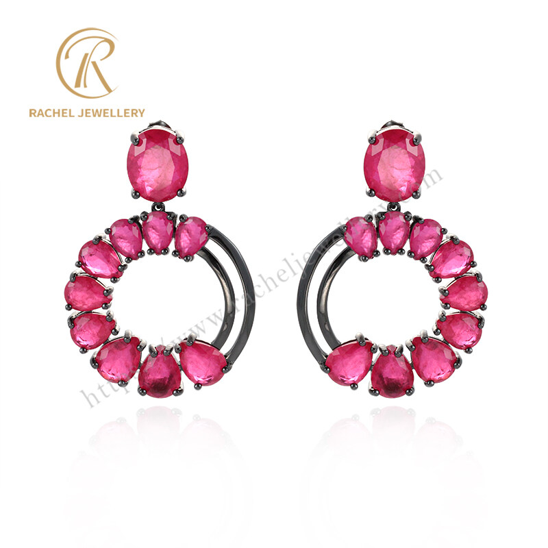 Customer Designed Rose Quartz Oval Shaped Gemstone Silver Earrings