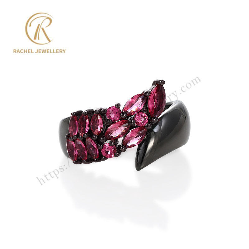 Ruby Marquise Hand Setting Black Plated Silver Ring