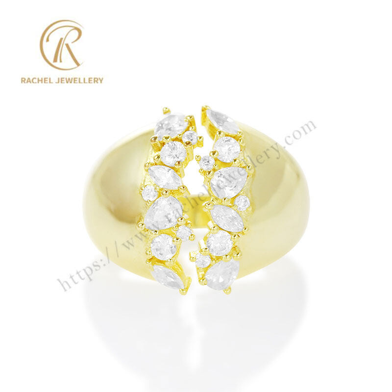 Wholesale Hot Sell 14K Gold Plating Clear 5A CZ Silver Ring