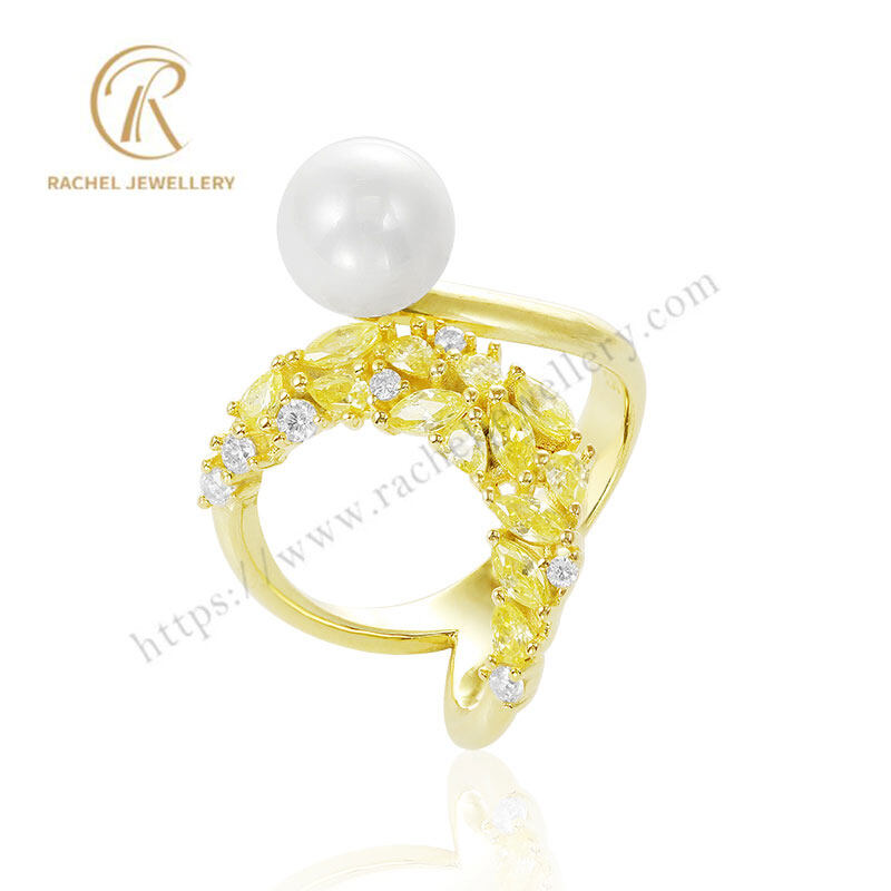 Citrine Marquise And White Fresh Pearl Silver Ring