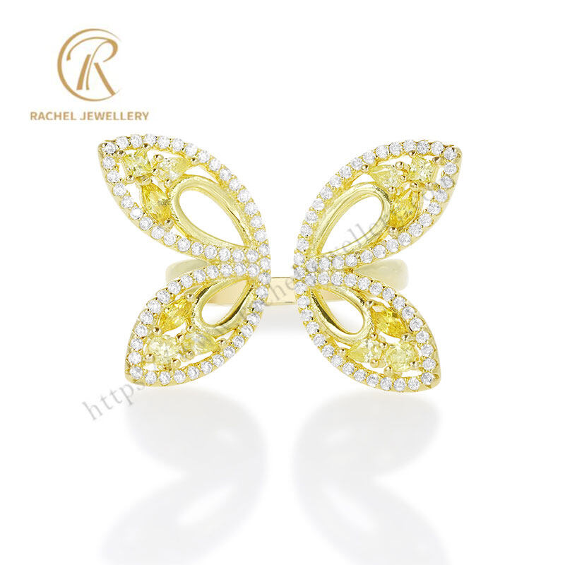Unfailing Butterfly Designed Silver Ring 14K Gold Plated