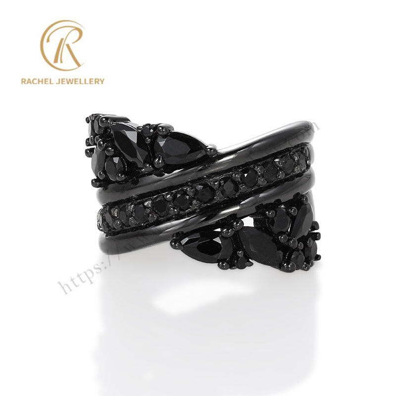 Retro Style Pure Black Plated Sterling Silver Ring