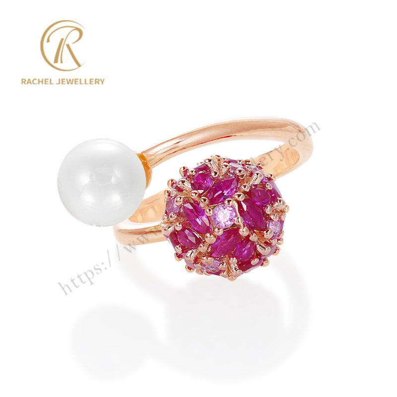 Ruby Flower Bud Style Rose Gold Plated Sterling Silver Ring