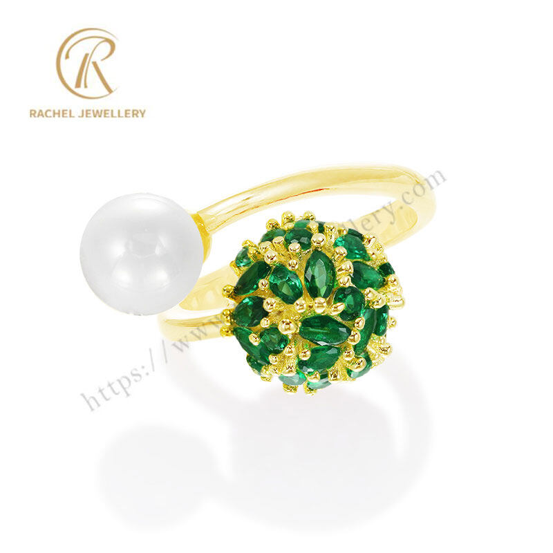 Spring Green Flower Bud Style Yellow Gold Plated Sterling Silver Ring