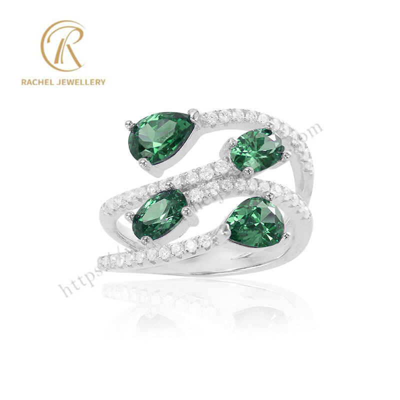 Fine Jewelry 925 Sterling Silver Ring Green Gemstone Popular Ring