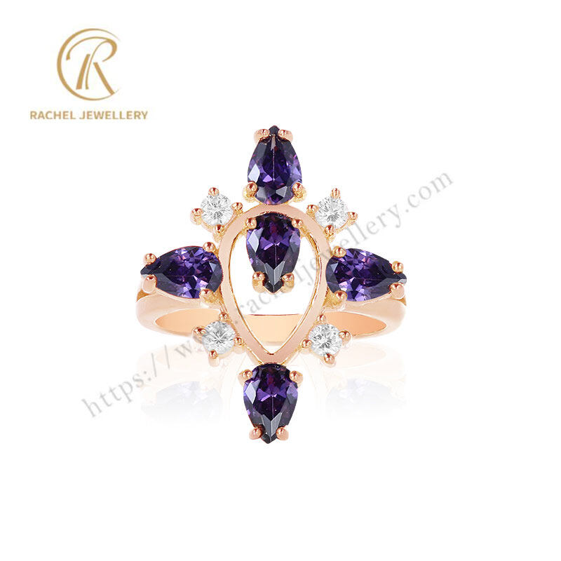 Sterling Silver Pear Amethyst Zircon Fashion Ring For Accessories