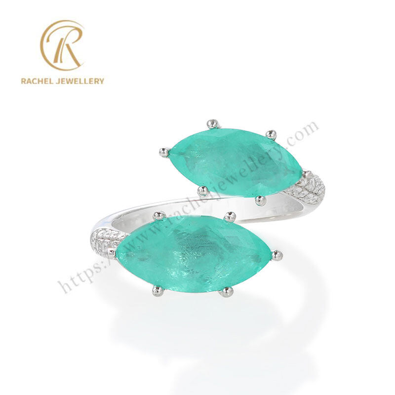 Bulk Production Arabic Style Paraiba Gemstone Women's Silver Ring