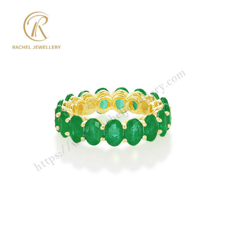 Wholesale Oval Ring Emerald Gemstone Inlay 925 Silver Ring
