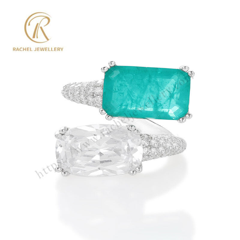 Wholesale Customizable Jewelry Emerald Crystal Square Zircon Ring