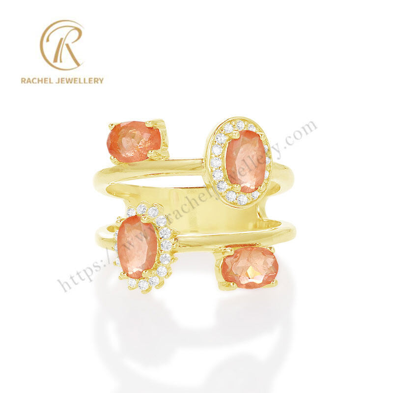 Candy Color Orange Gemstone Oval Shaped Hand Setting Silver Ring