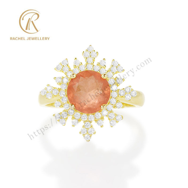 Customer Designed Sunflower Gemstone Silver Ring For Women