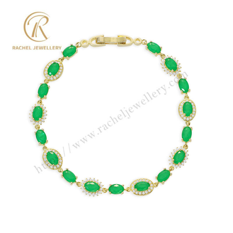 Classical Full Long Chain Emerald Oval Silver Bracelet